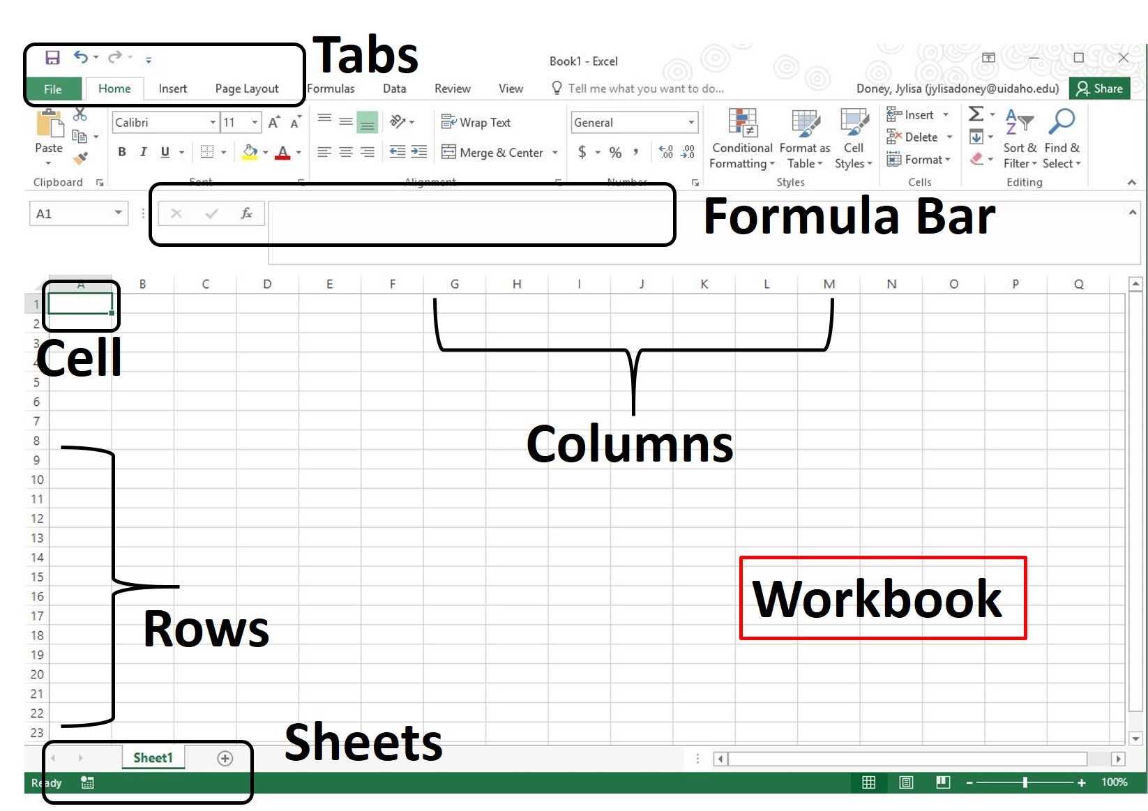 Excel workbook with terminology labels