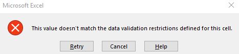Microsoft Excel Data Validation Error Message